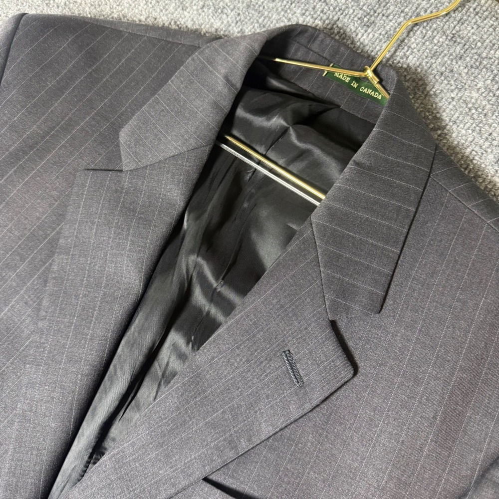 Lauren Ralph Lauren Men's Gray Pinstripe Wool Suit Blazer Jacket 40L Made Canada